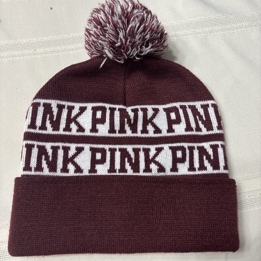 PINK Brand Winter Beanie Hat Pom Pom Cap